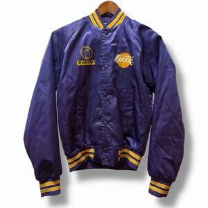 80s LA Lakers NBA Satin Bomber Jacket Chalk Line Children's XL Jr 18-20 Vintage